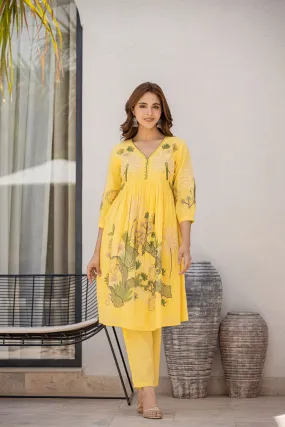 Bright Yellow Embroidered Spanish Cotton Co-Ord Set