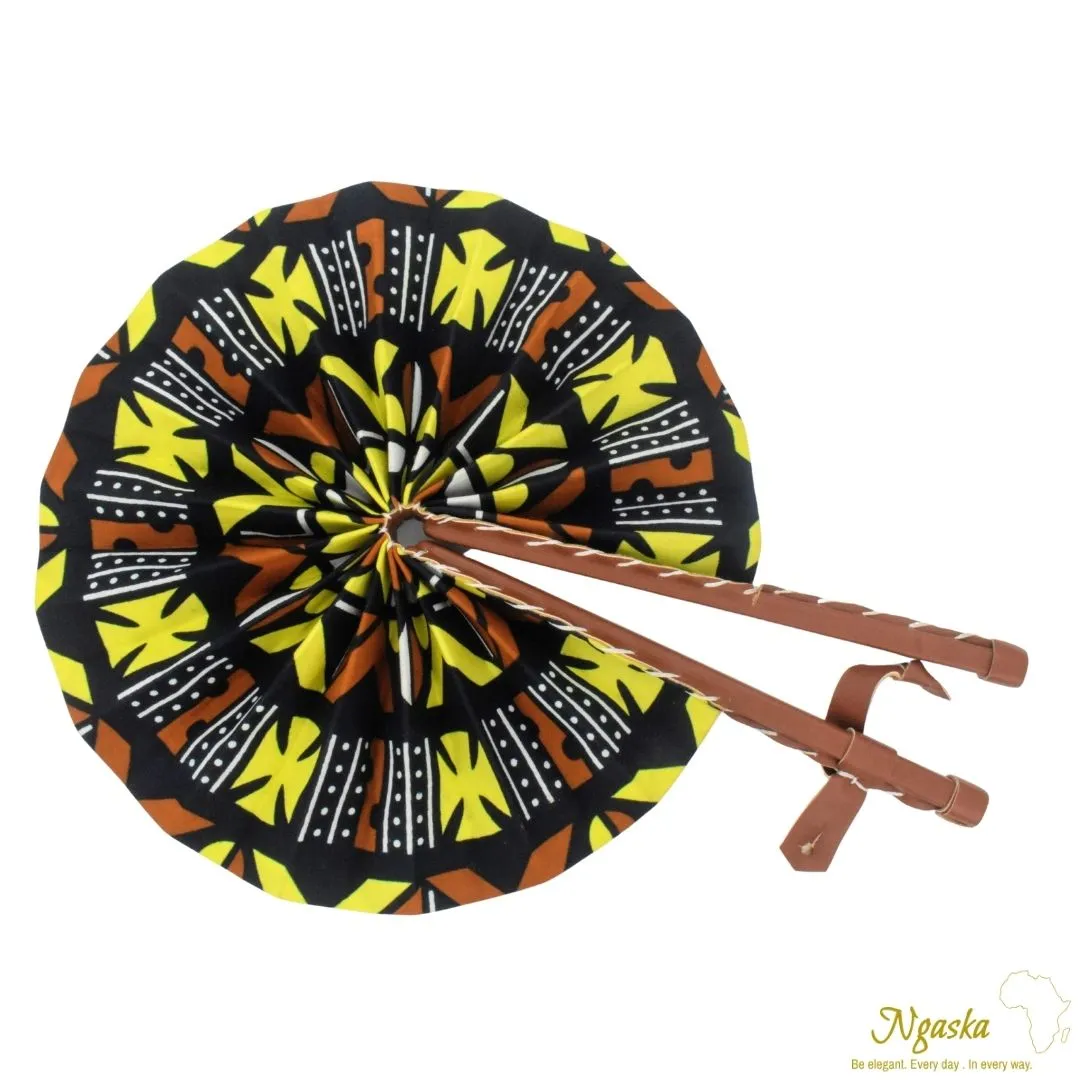 Brown and Yellow Geometric Design Ankara Handheld Fan FAN-7