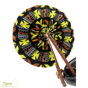 Brown and Yellow Geometric Design Ankara Handheld Fan FAN-7