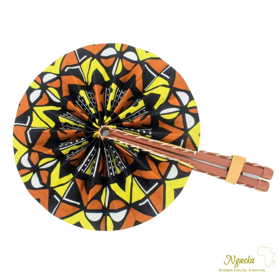 Brown and Yellow Geometric Design Ankara Handheld Fan FAN-7