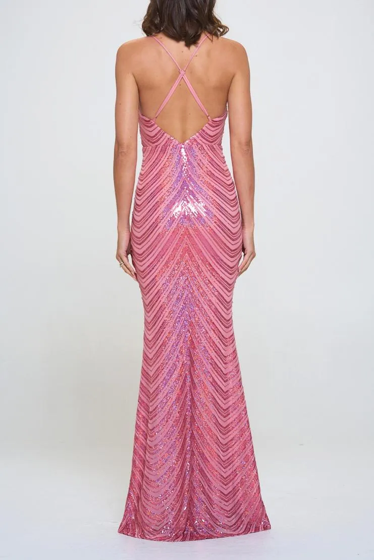 Candy Sequin Maxi Gown - Pink