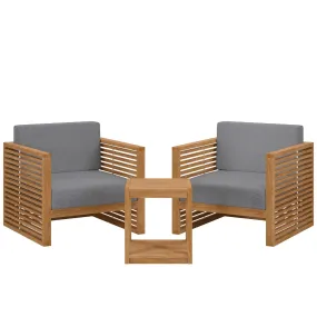 Carlsbad 3-Piece Teak Wood Outdoor Patio Outdoor Patio Set By Modway - EEI-5838 - Natural Gray