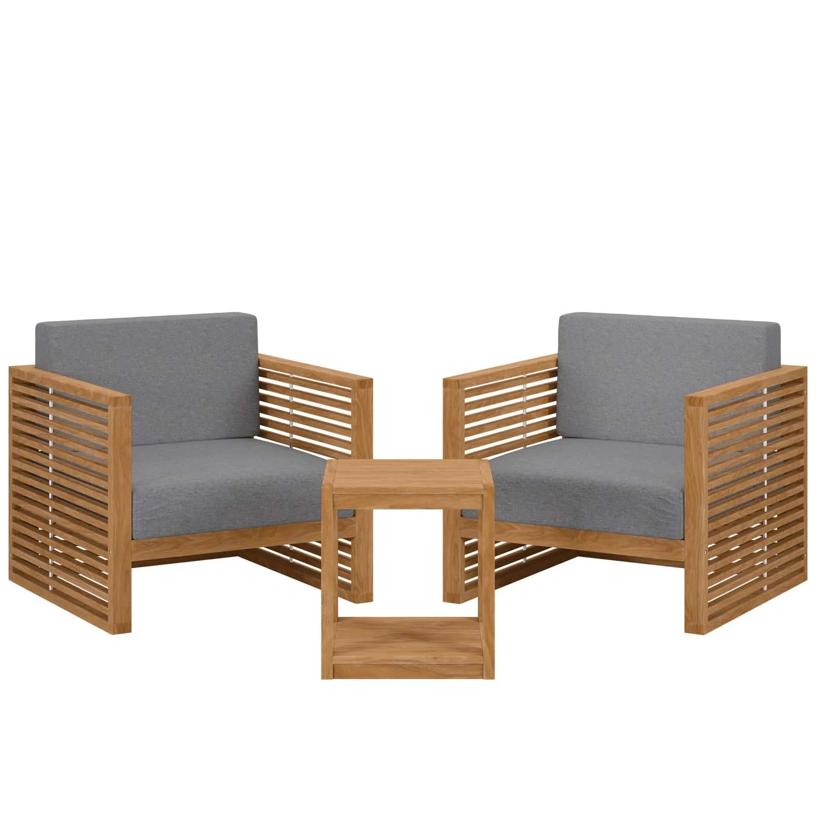 Carlsbad 3-Piece Teak Wood Outdoor Patio Outdoor Patio Set By Modway - EEI-5838 - Natural Gray