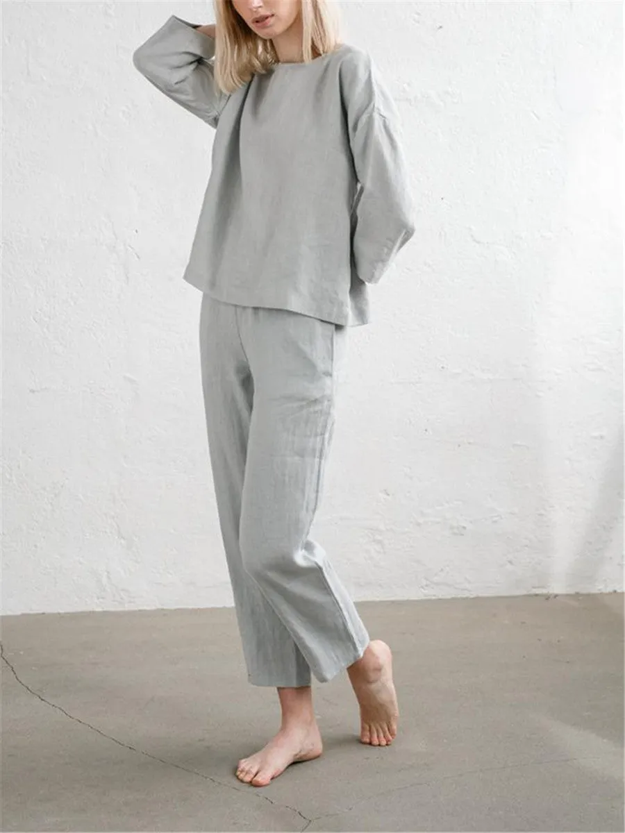 Casual Loose Comfortable Cotton Linen Top Pants Set