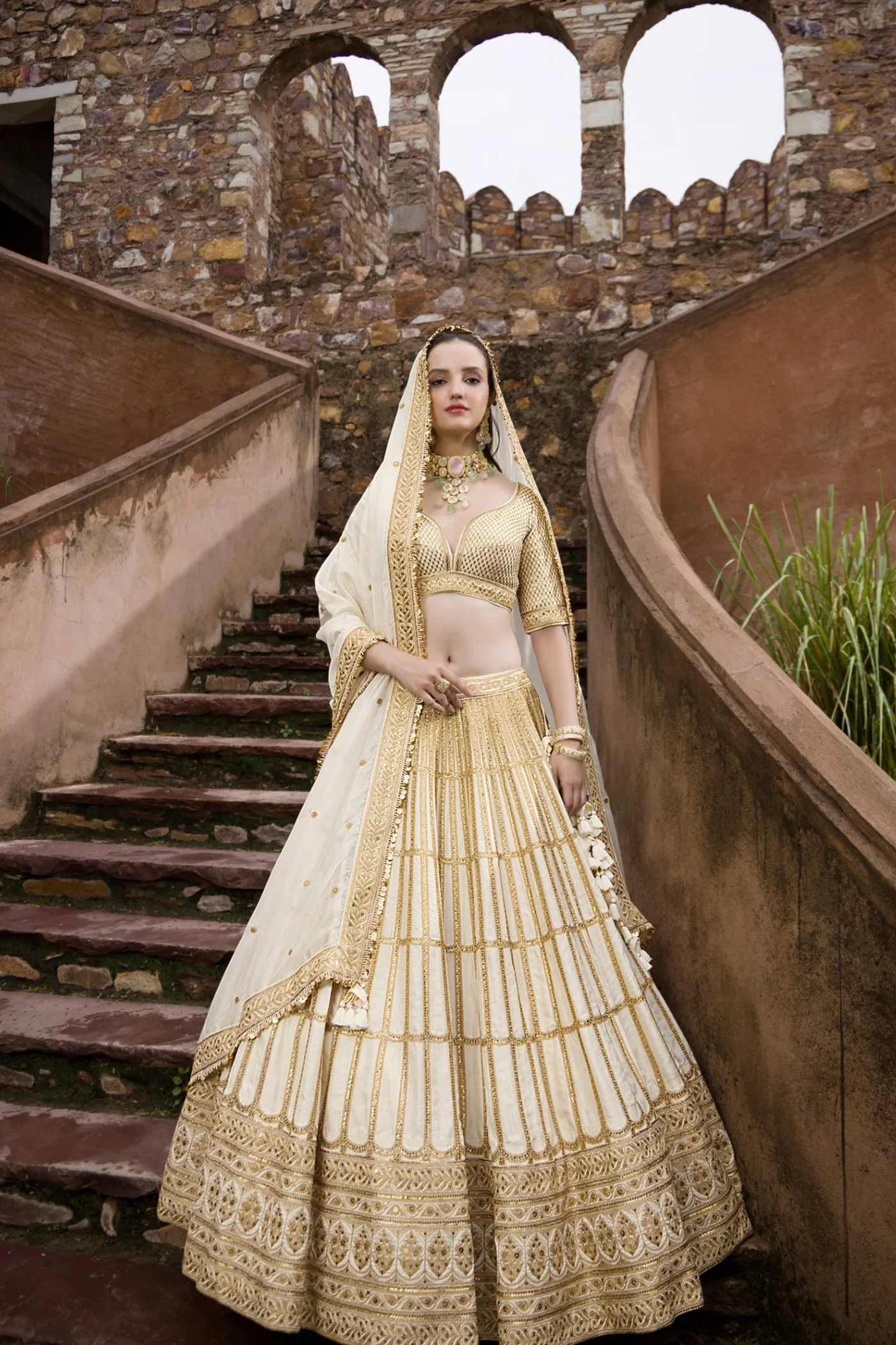 Champagne Heavy Embroidered Lehenga Set