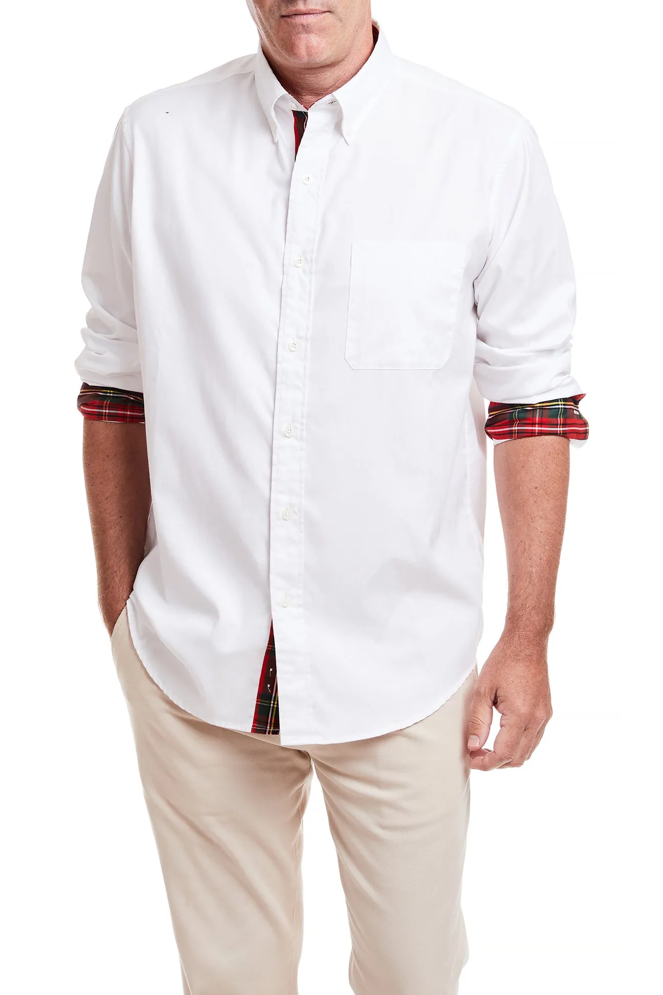 Chase Shirt White Oxford With Royal Stewart Tartan Trim