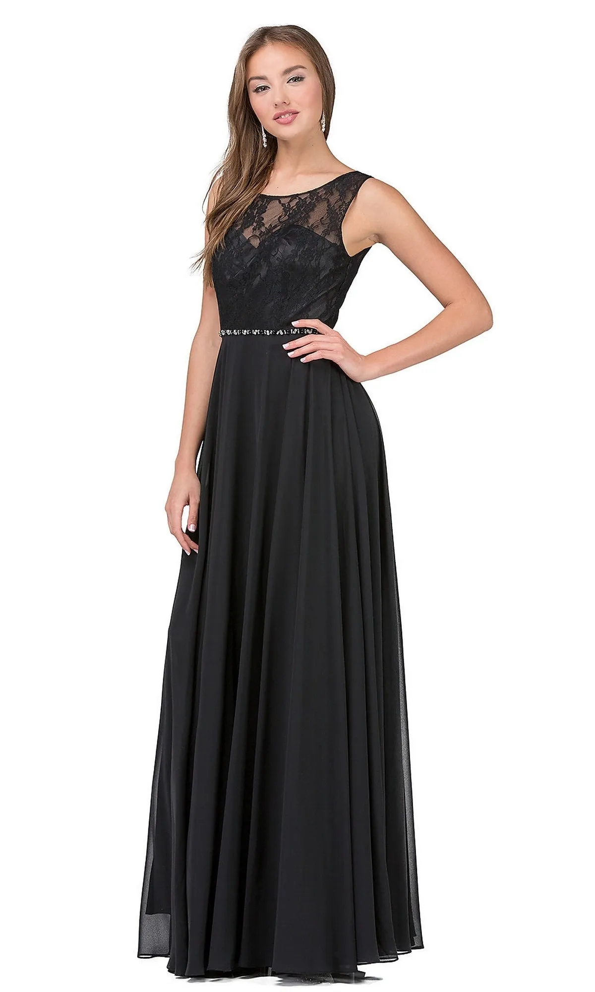 Chiffon Formal Evening Gown with Lace Bodice