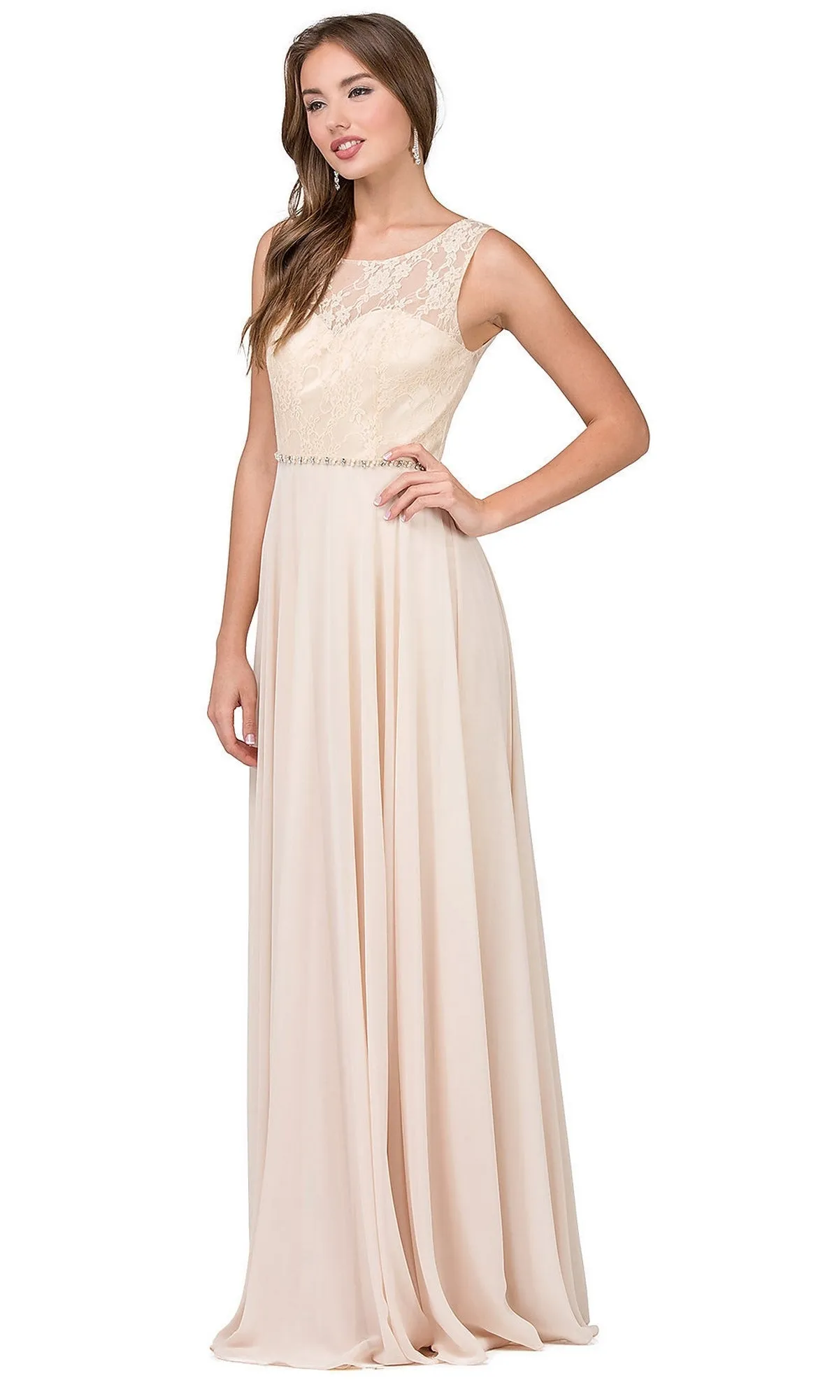 Chiffon Formal Evening Gown with Lace Bodice