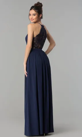 Chiffon V-Neck Formal Dress with Lace Racerback