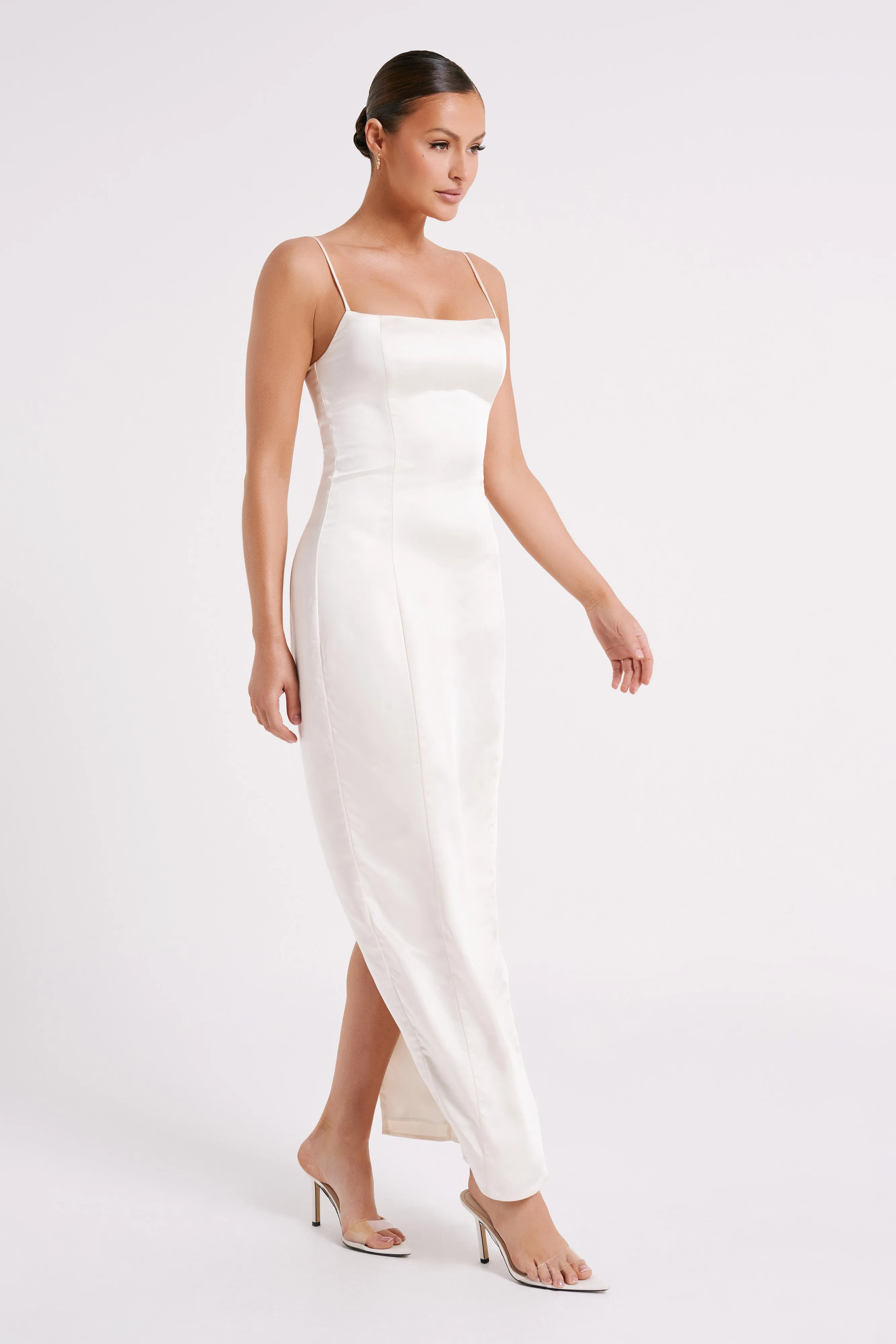 Chrisley Satin Maxi Dress With Split - Ivory