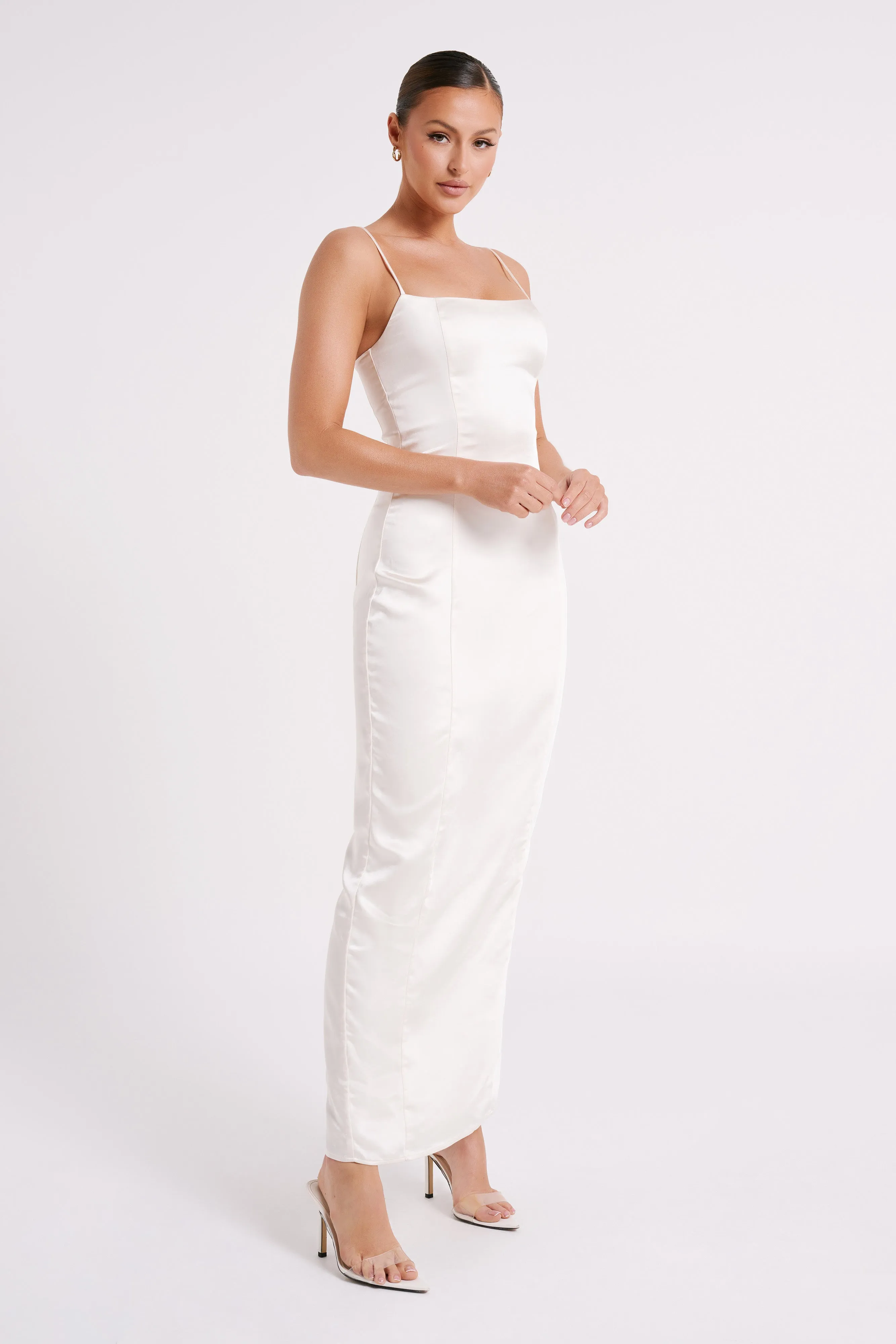 Chrisley Satin Maxi Dress With Split - Ivory