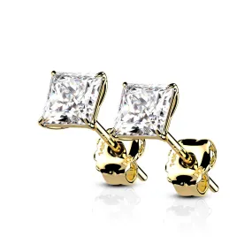 Classic CZ Princess Stud Earrings in 14K Gold (PAIR)