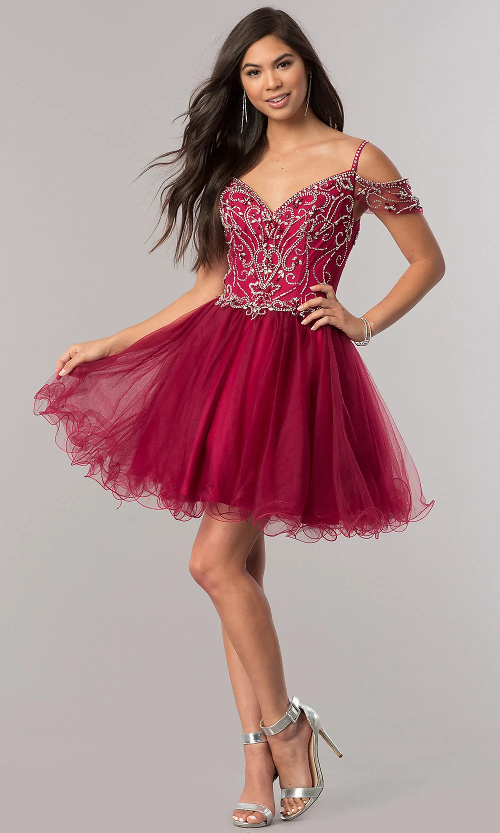 Cold-Shoulder Short Baby Doll Homecoming Dress