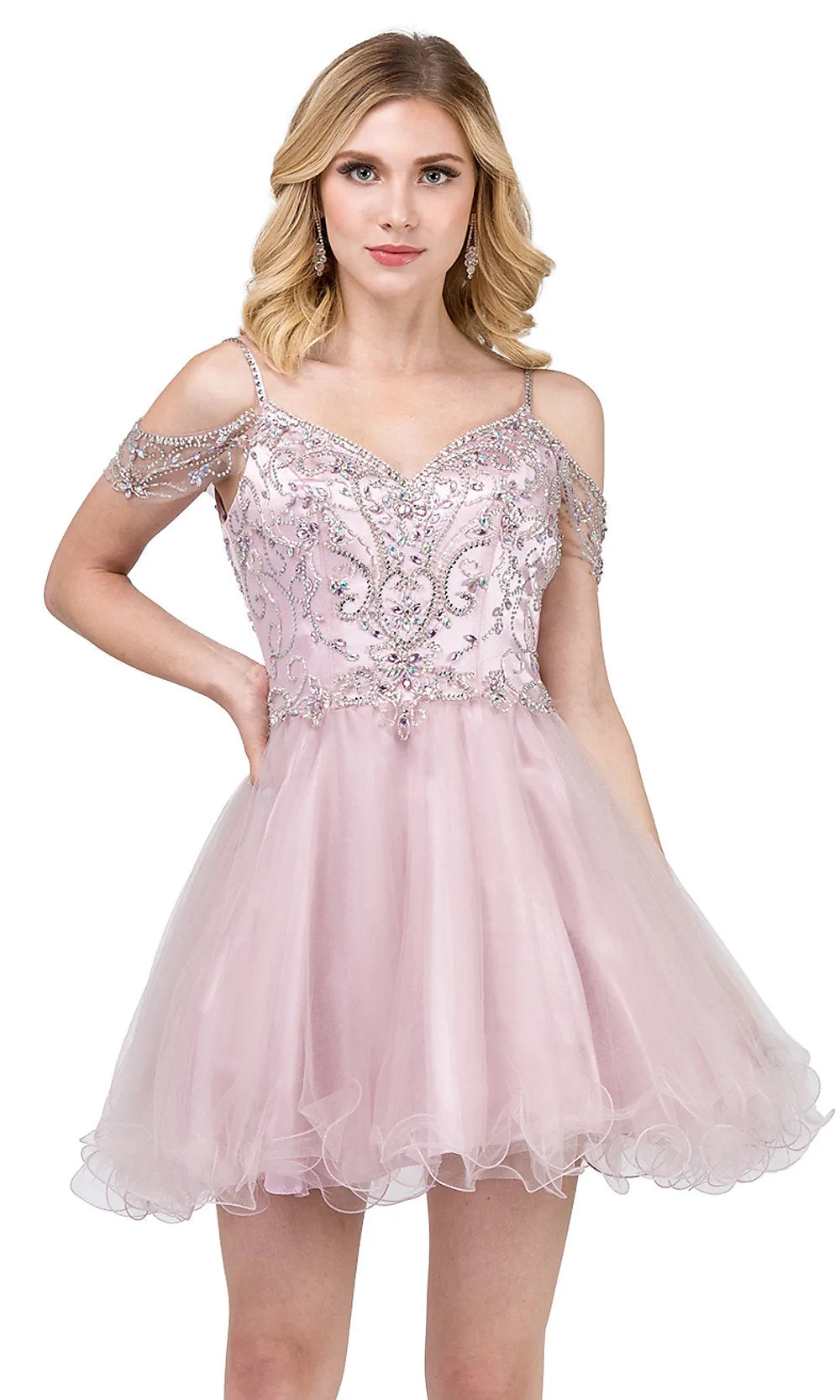 Cold-Shoulder Short Baby Doll Homecoming Dress