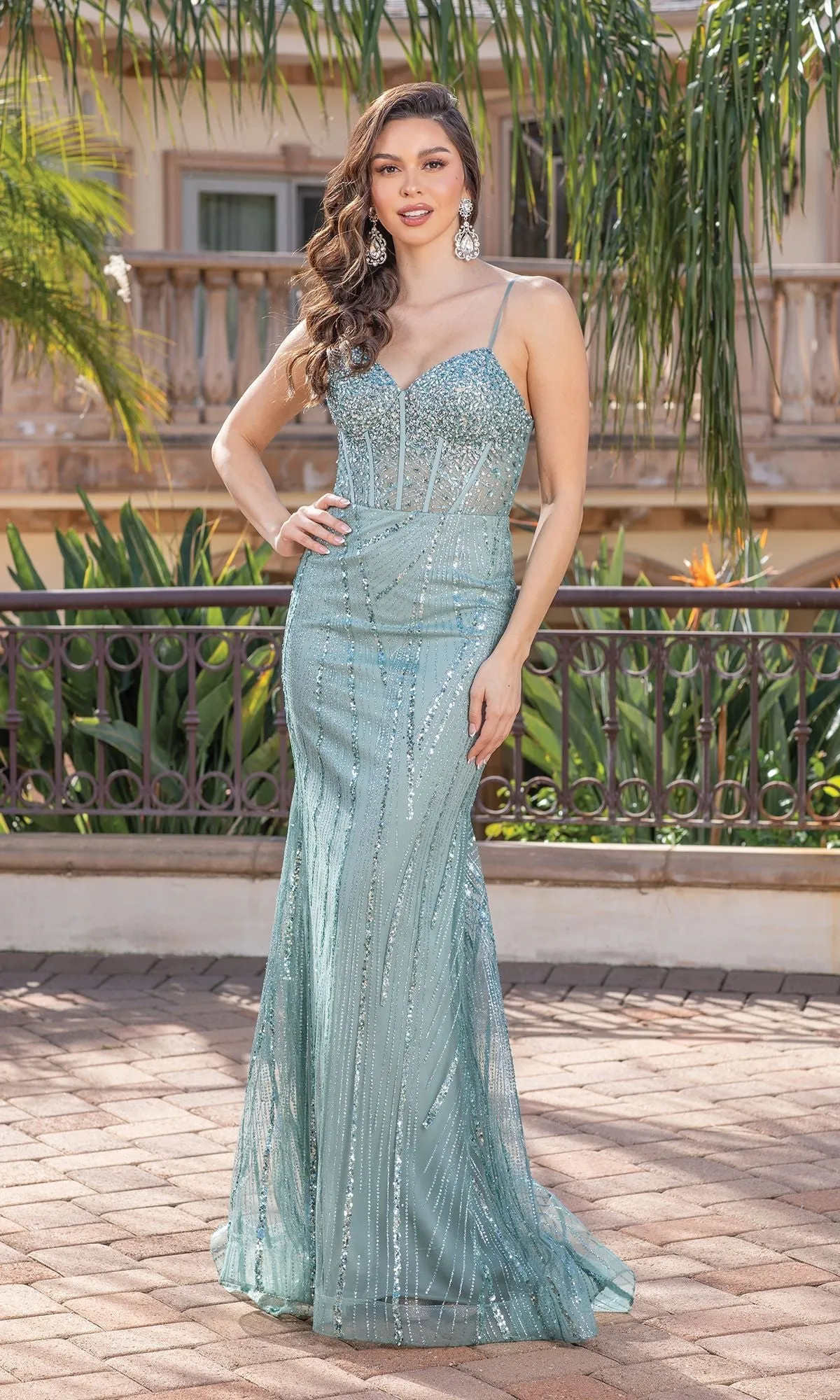 Corset-Bodice Embellished Long Prom Dress 4340