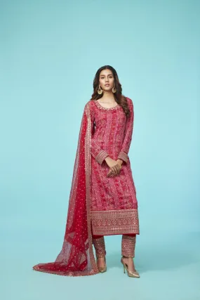 Crimson Pink Embellished Georgette Silk Kurta Set