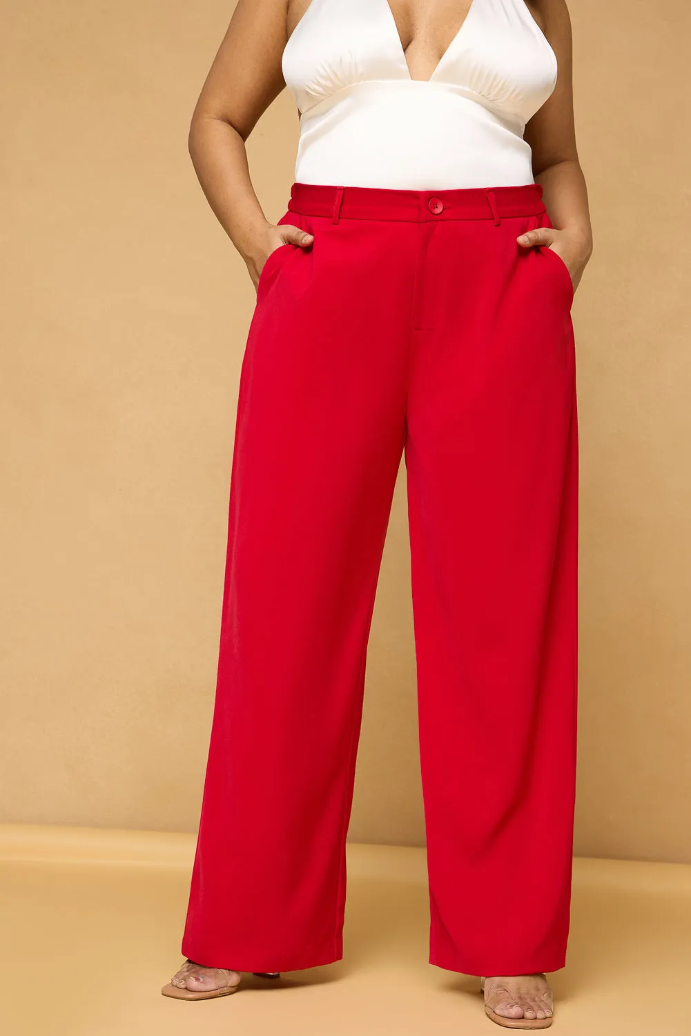 Curve Bright Red Classic Korean Pants