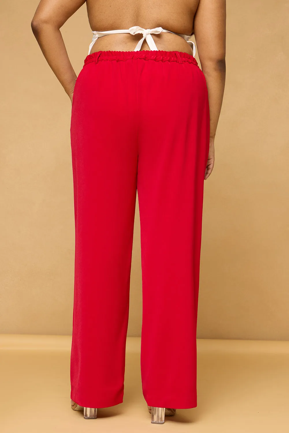 Curve Bright Red Classic Korean Pants