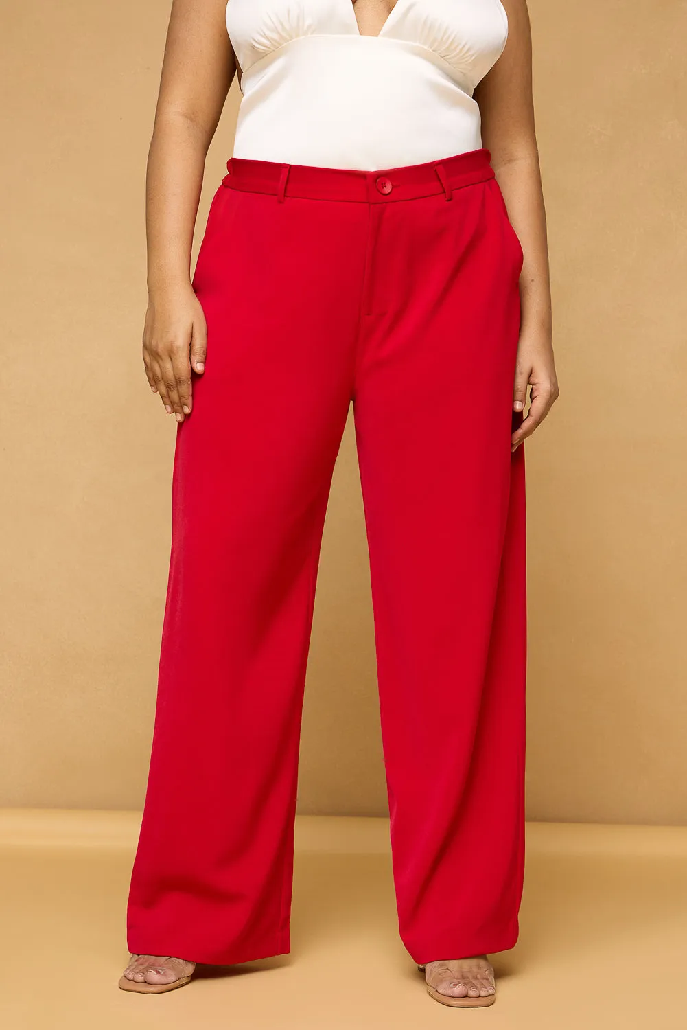 Curve Bright Red Classic Korean Pants