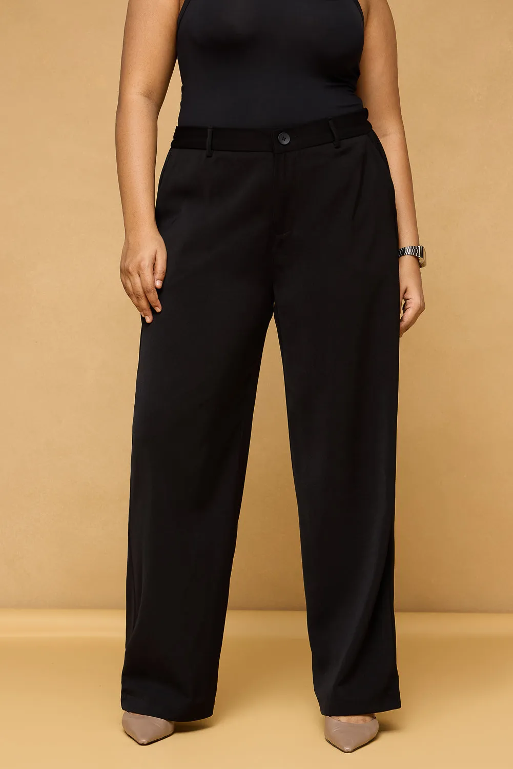 Curve Pitch Black Sleek Korean Pants