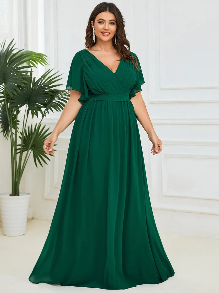 Custom Size Tie-Waist Pleated A-line Evening Dress