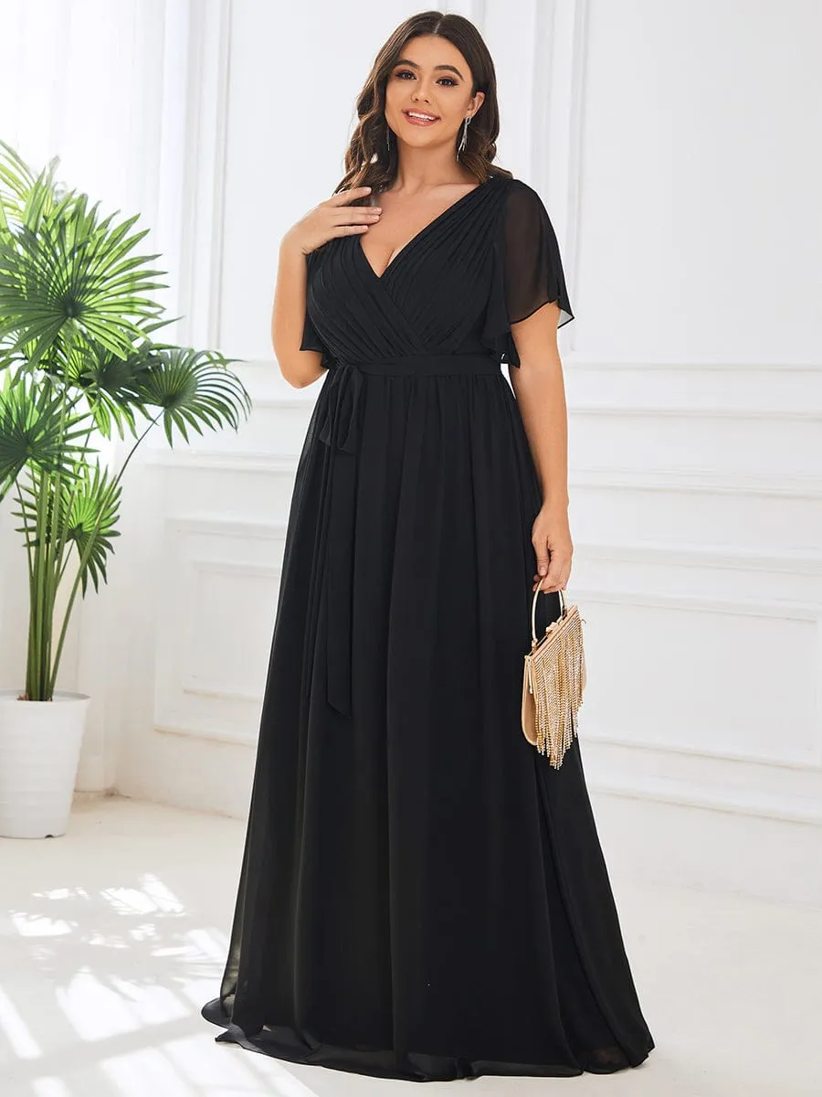 Custom Size Tie-Waist Pleated A-line Evening Dress