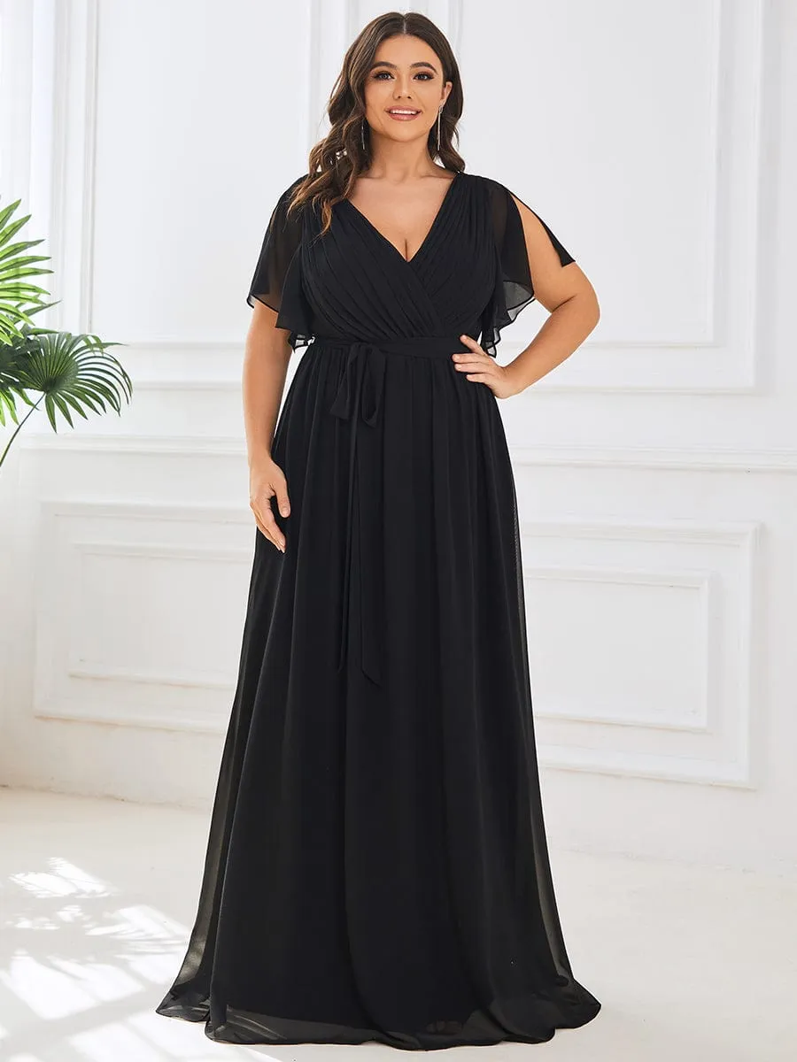 Custom Size Tie-Waist Pleated A-line Evening Dress