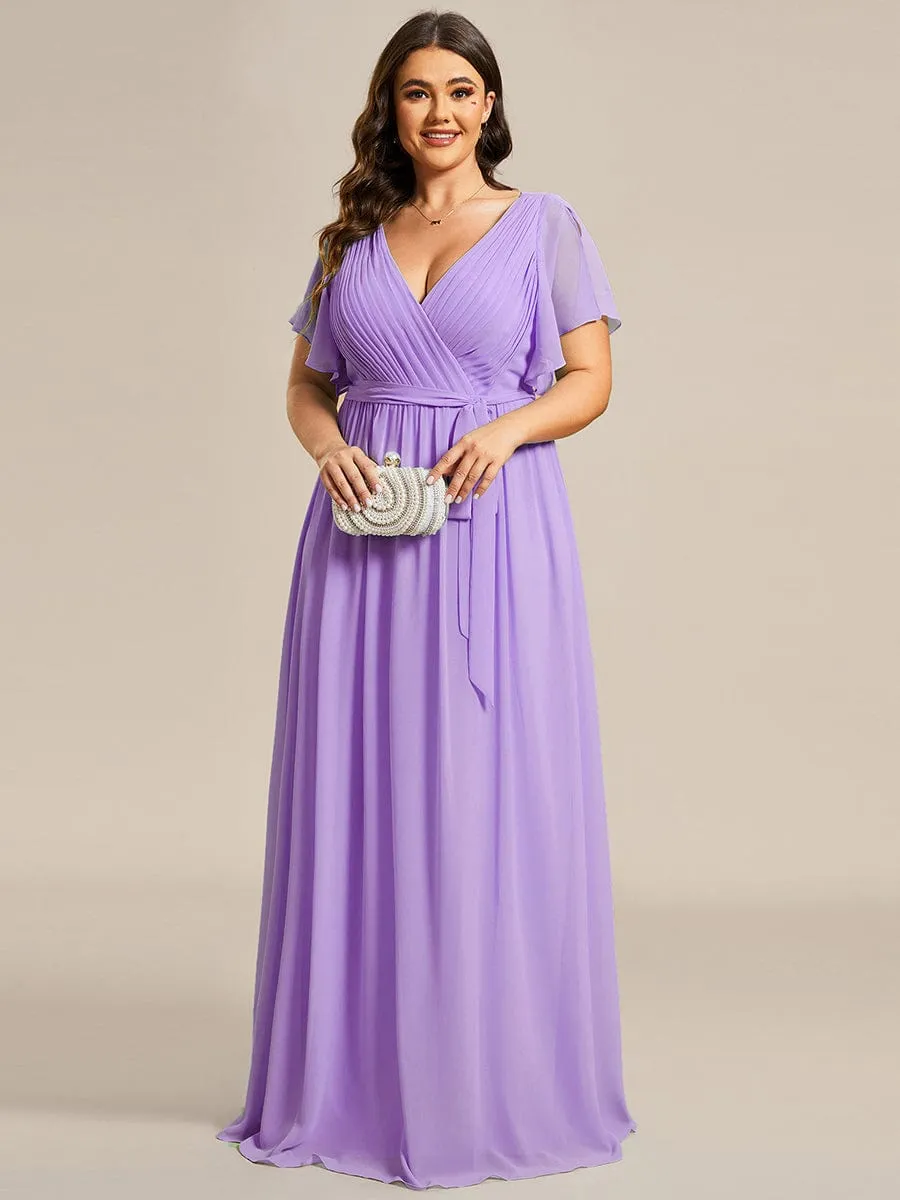 Custom Size Tie-Waist Pleated A-line Evening Dress