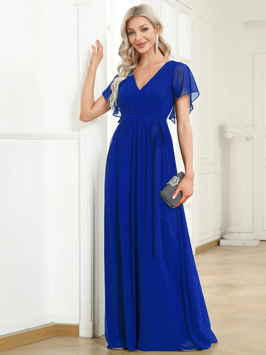 Custom Size Tie-Waist Pleated A-line Evening Dress