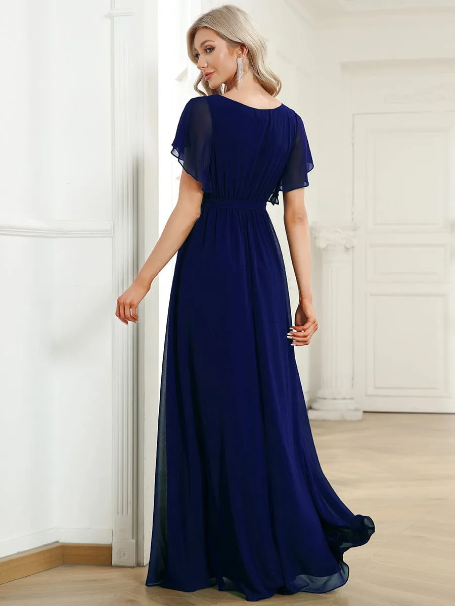 Custom Size Tie-Waist Pleated A-line Evening Dress