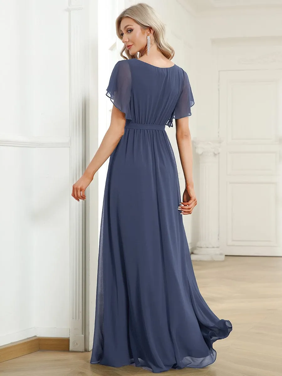 Custom Size Tie-Waist Pleated A-line Evening Dress