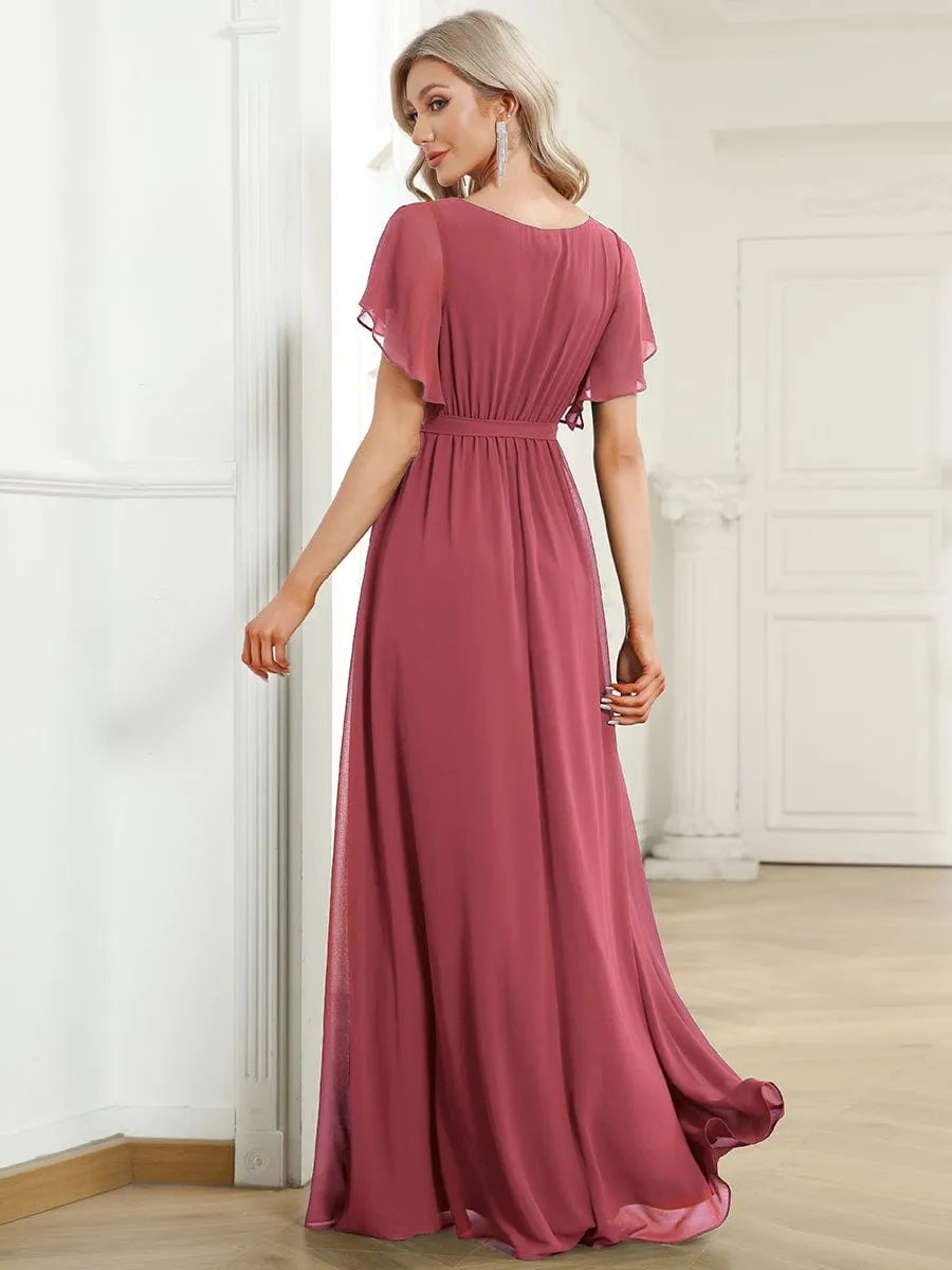 Custom Size Tie-Waist Pleated A-line Evening Dress