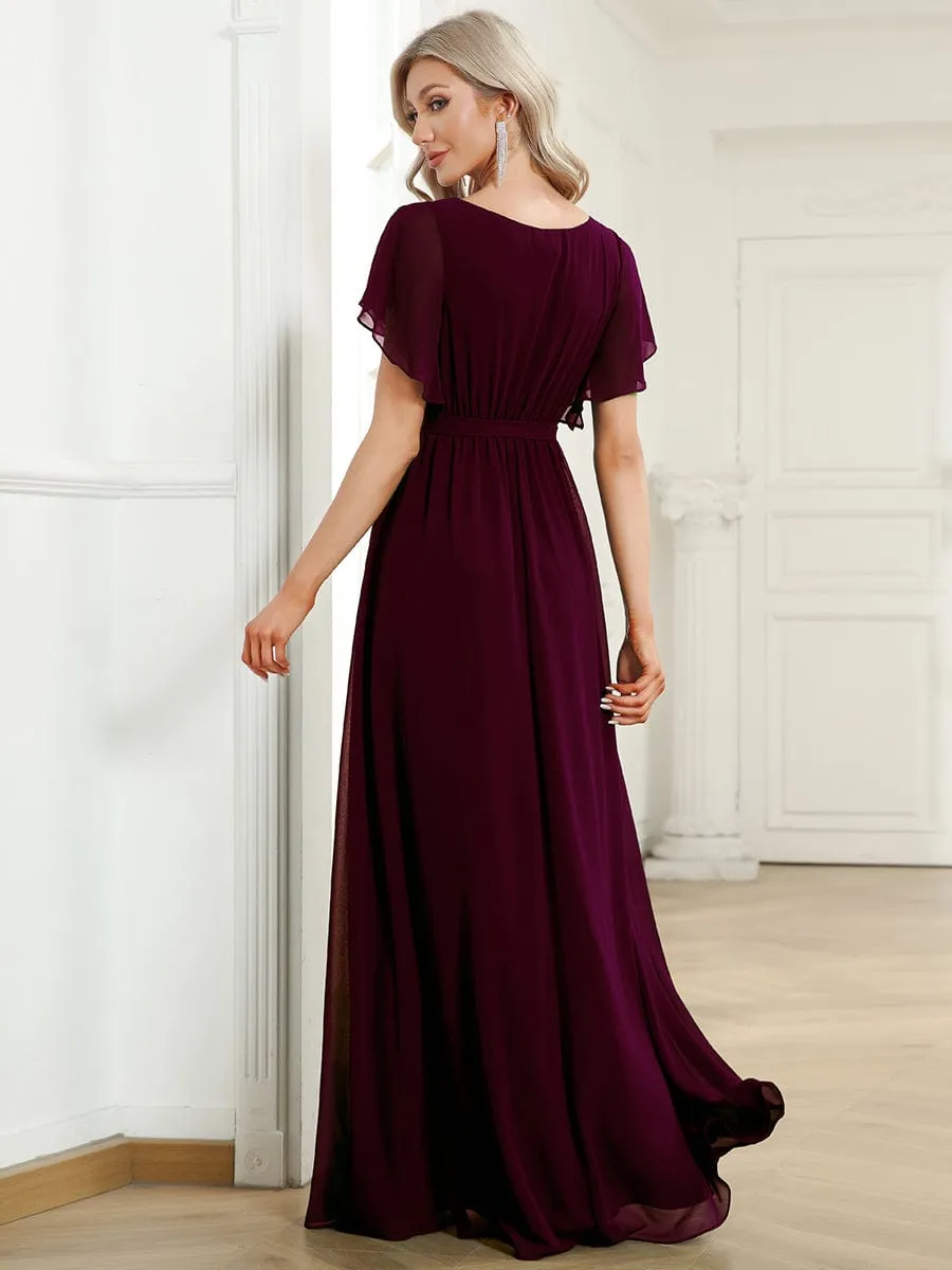 Custom Size Tie-Waist Pleated A-line Evening Dress