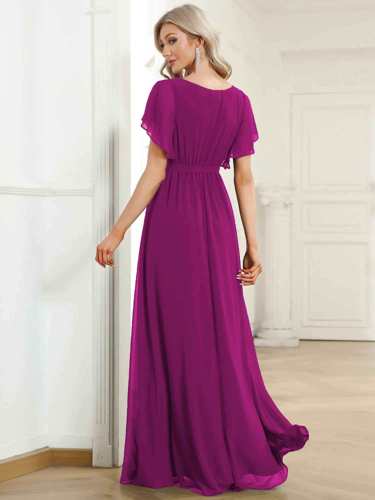 Custom Size Tie-Waist Pleated A-line Evening Dress