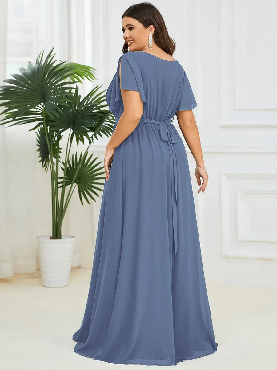 Custom Size Tie-Waist Pleated A-line Evening Dress