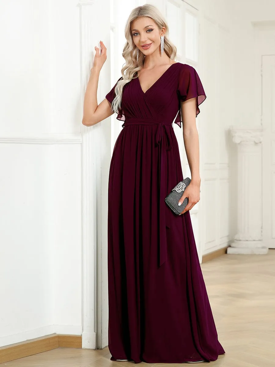 Custom Size Tie-Waist Pleated A-line Evening Dress