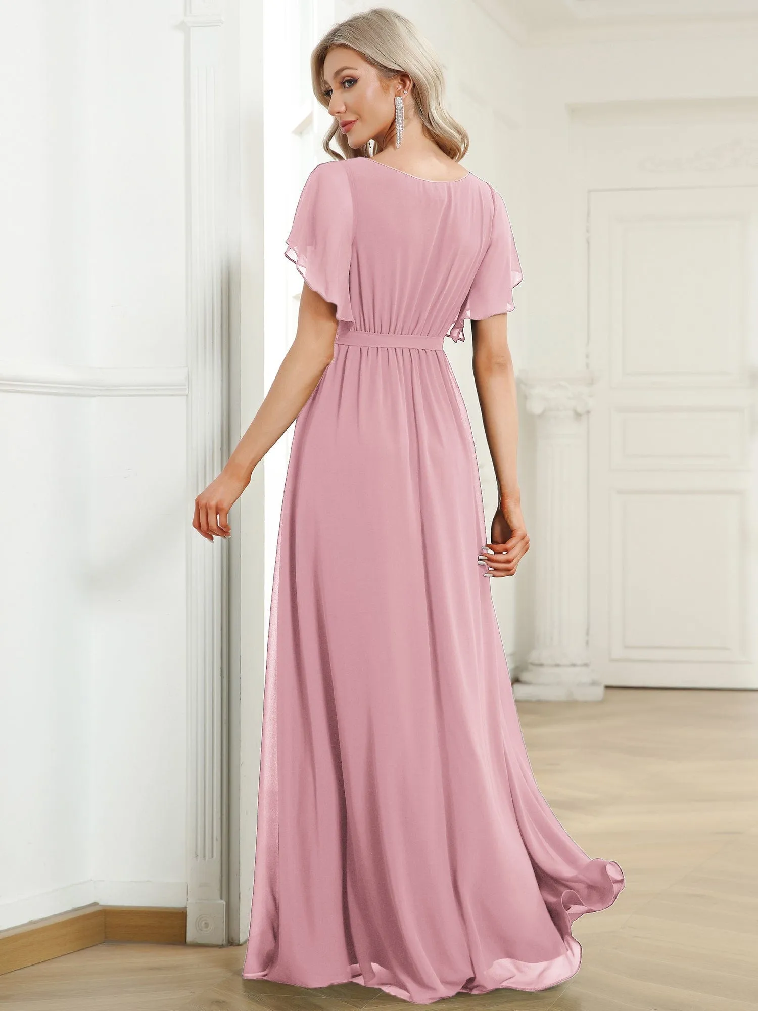 Custom Size Tie-Waist Pleated A-line Evening Dress