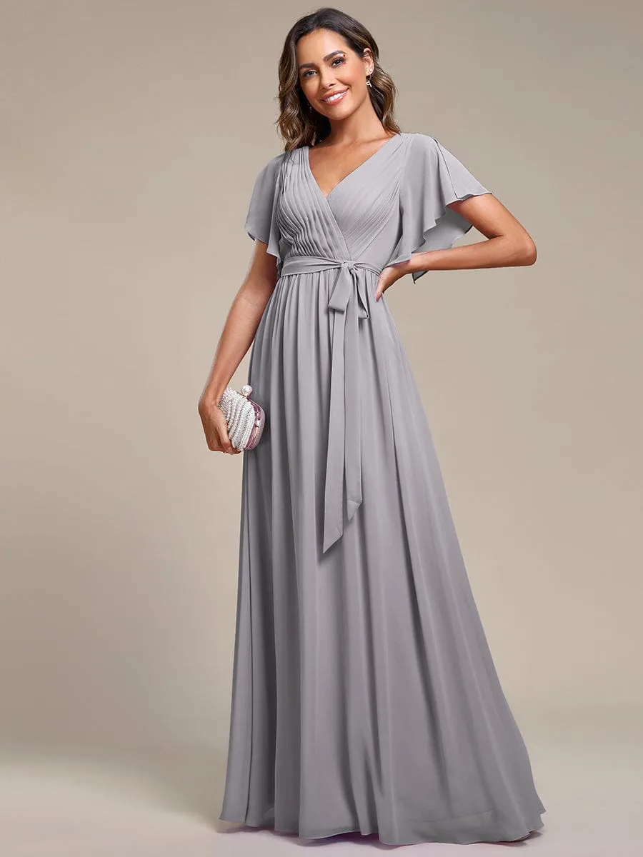 Custom Size Tie-Waist Pleated A-line Evening Dress