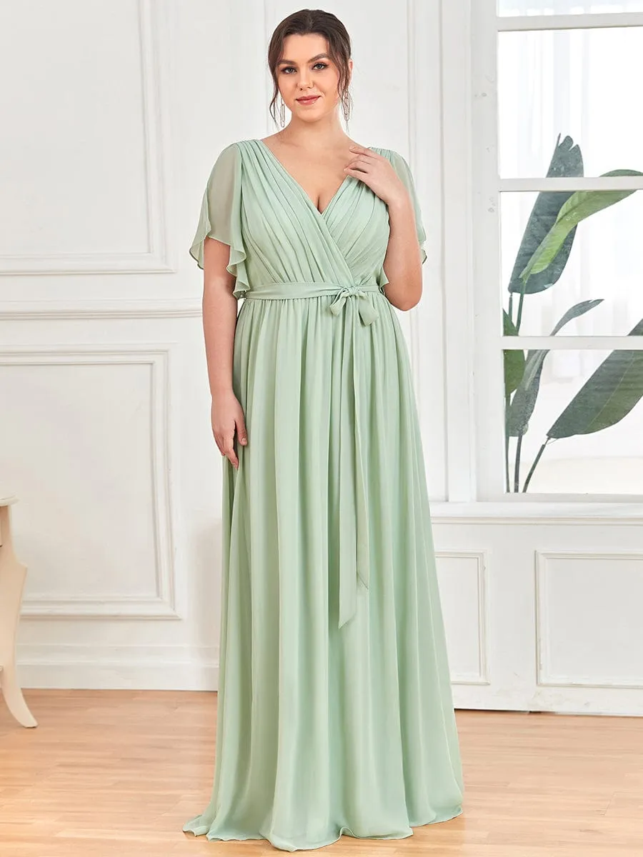 Custom Size Tie-Waist Pleated A-line Evening Dress