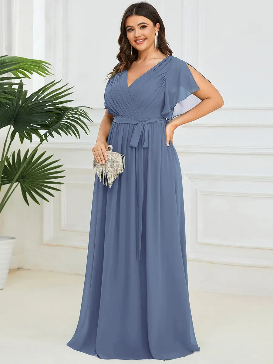 Custom Size Tie-Waist Pleated A-line Evening Dress