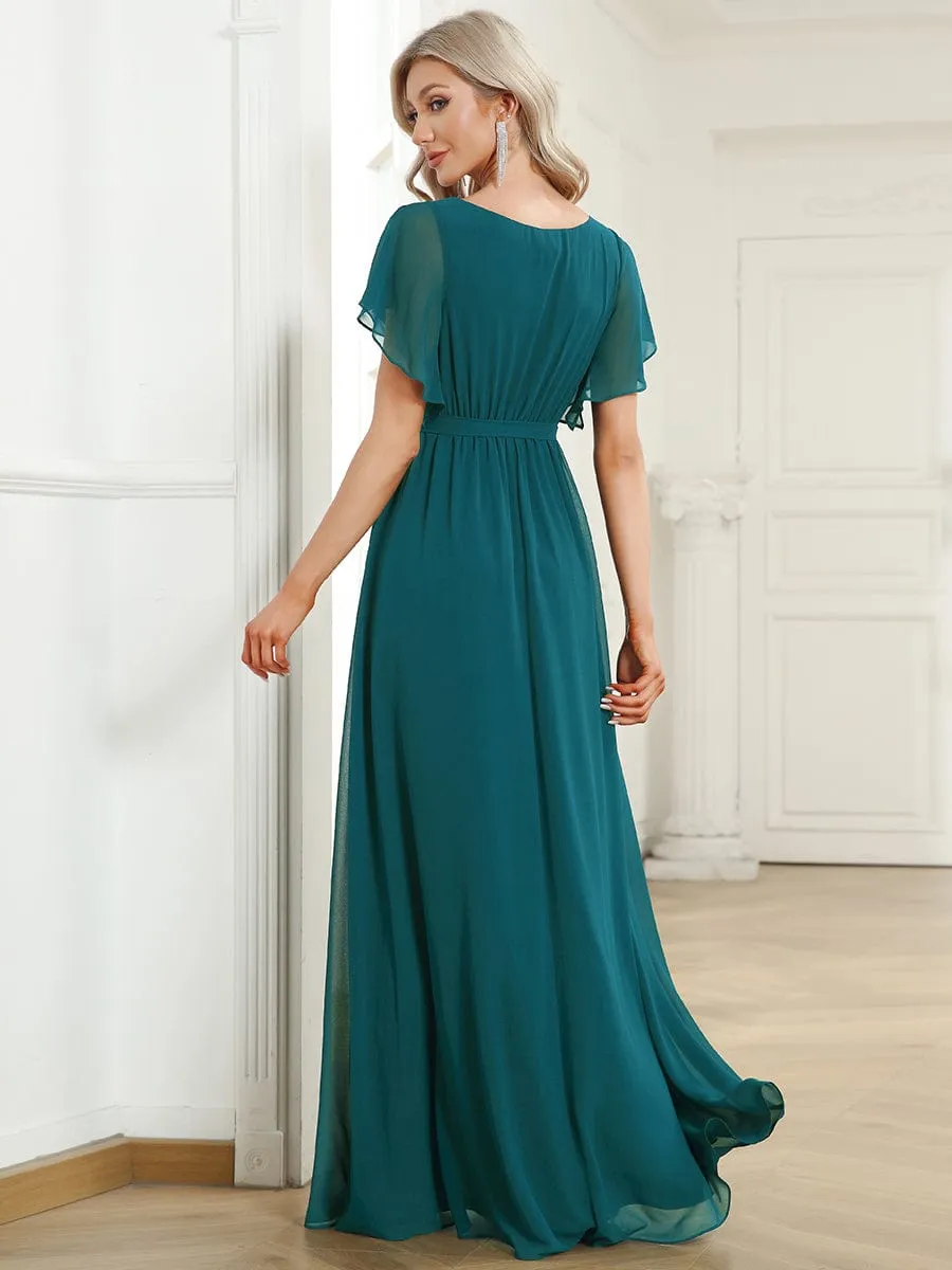 Custom Size Tie-Waist Pleated A-line Evening Dress