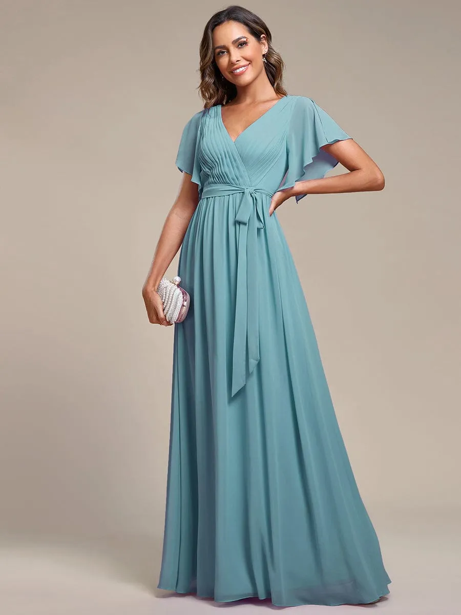 Custom Size Tie-Waist Pleated A-line Evening Dress