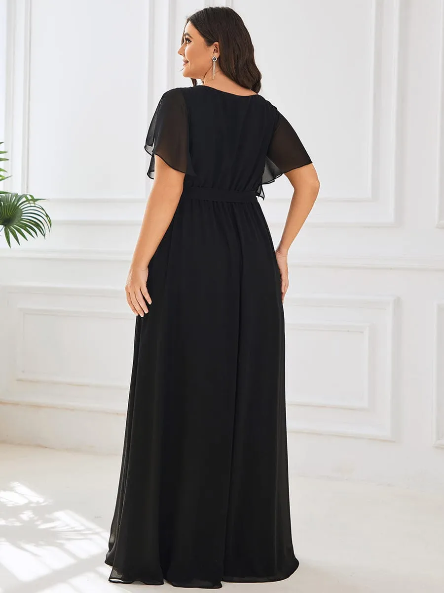 Custom Size Tie-Waist Pleated A-line Evening Dress