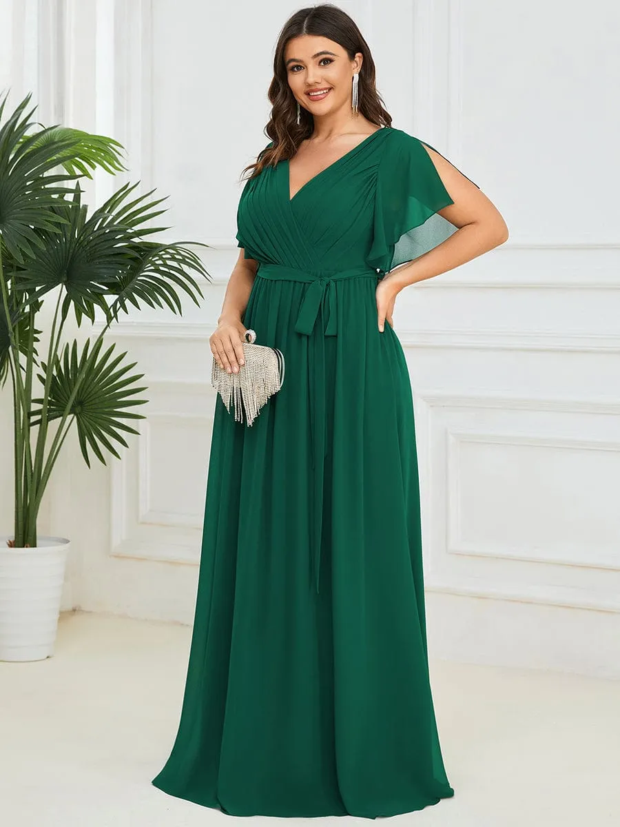 Custom Size Tie-Waist Pleated A-line Evening Dress