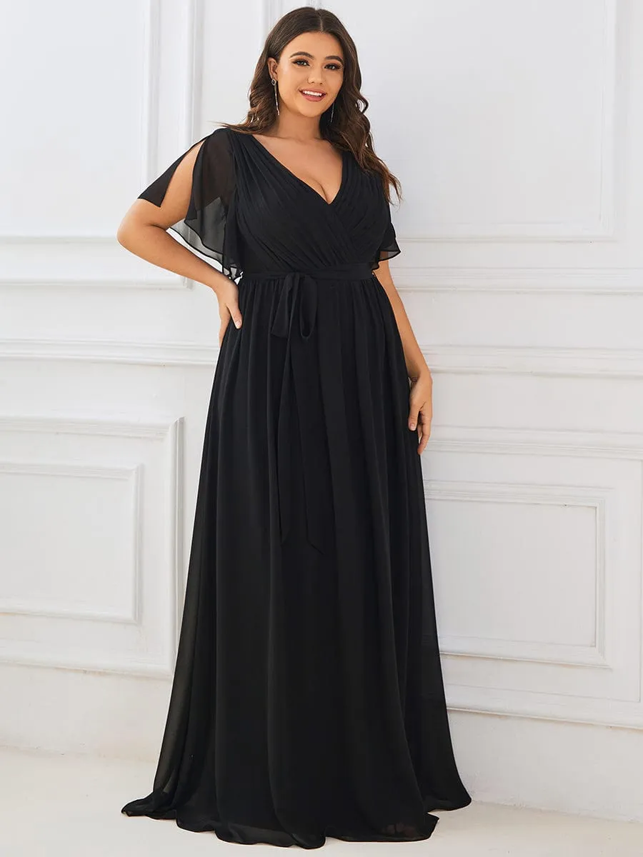 Custom Size Tie-Waist Pleated A-line Evening Dress