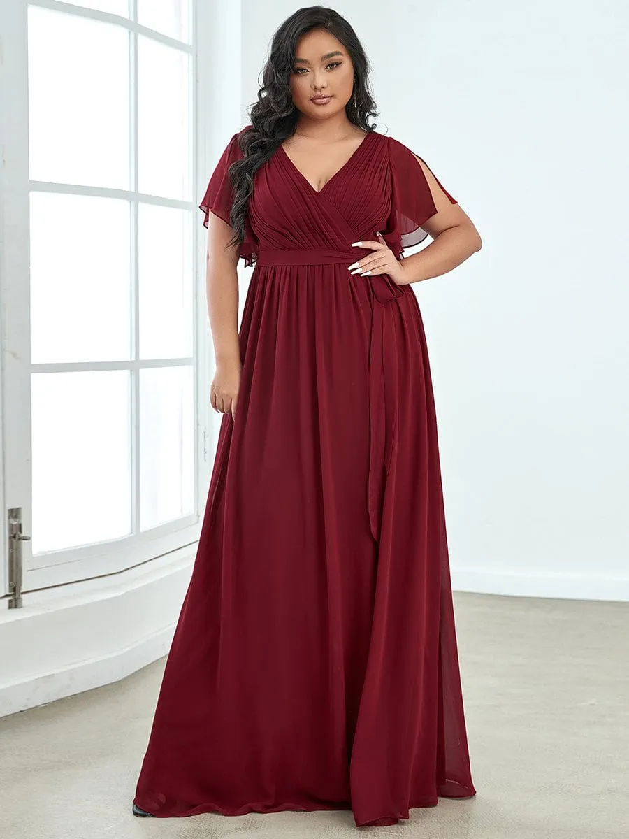 Custom Size Tie-Waist Pleated A-line Evening Dress