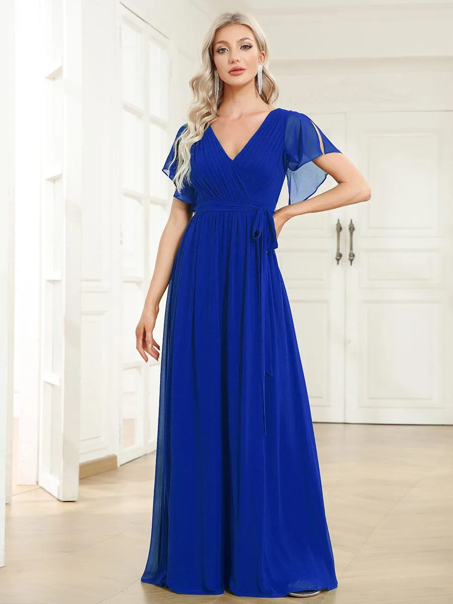 Custom Size Tie-Waist Pleated A-line Evening Dress