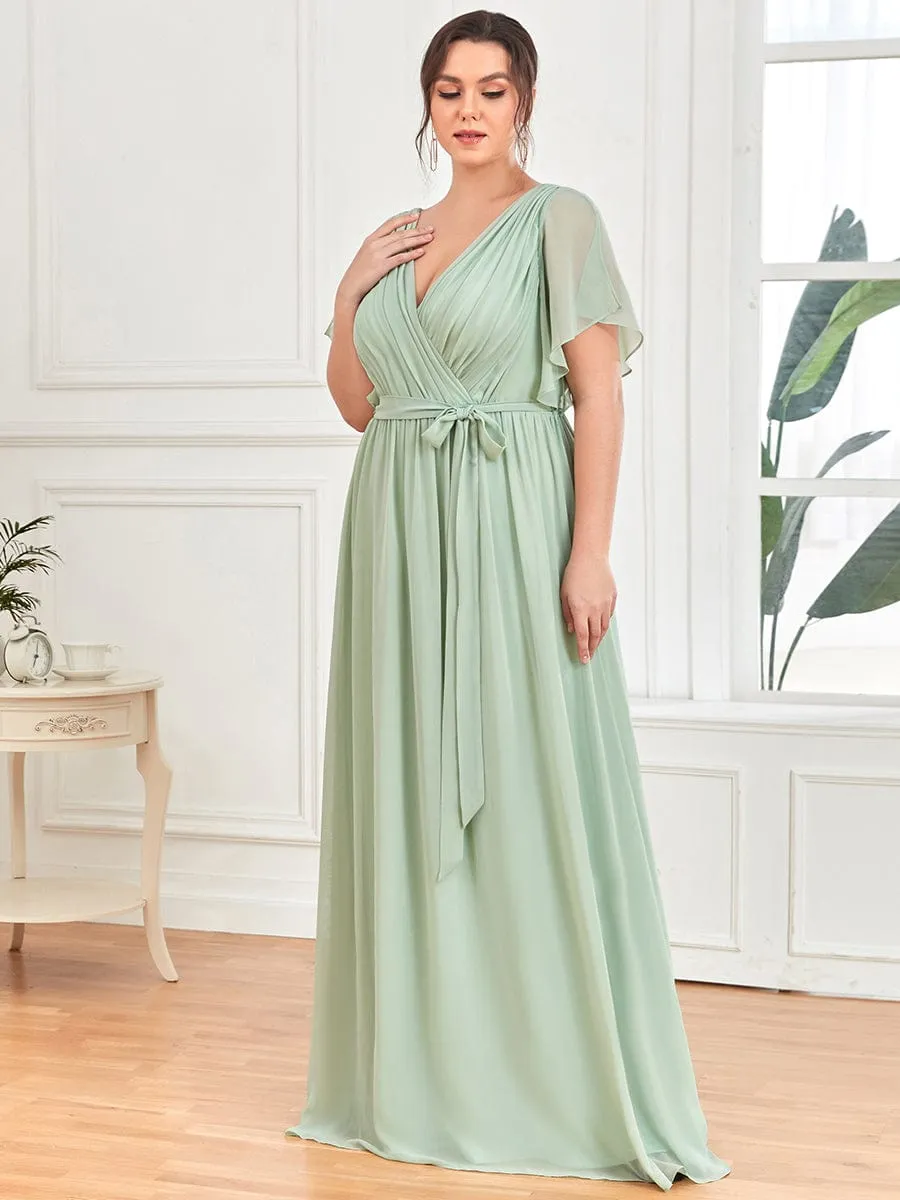 Custom Size Tie-Waist Pleated A-line Evening Dress