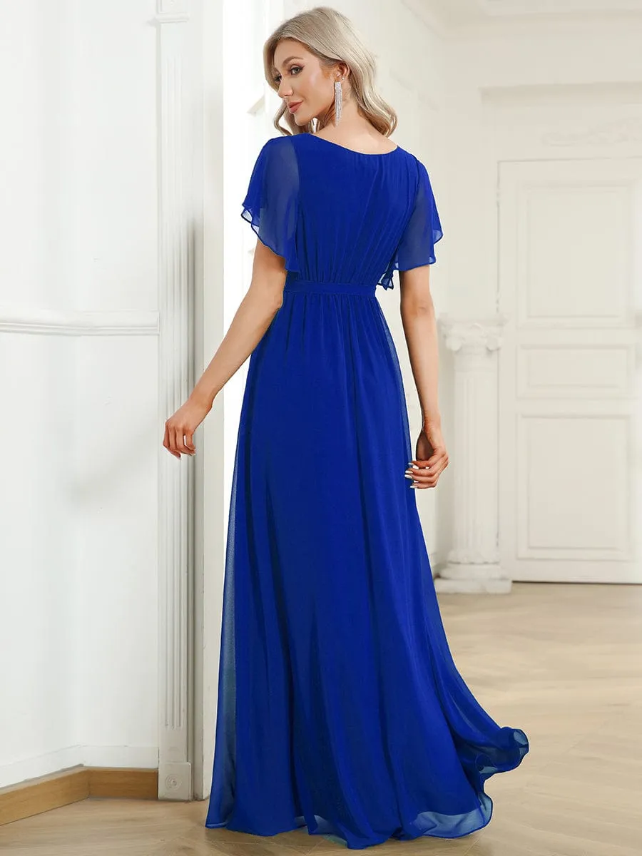 Custom Size Tie-Waist Pleated A-line Evening Dress