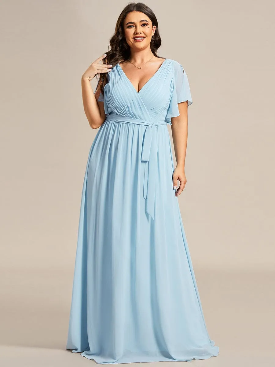 Custom Size Tie-Waist Pleated A-line Evening Dress